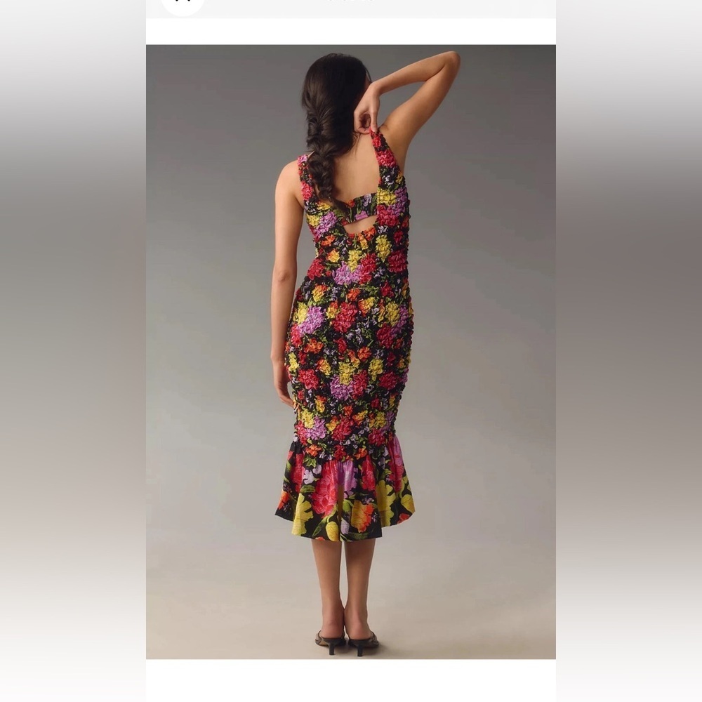 NWT Anthropologie Square Neck Pebble Smocked Bodycon Midi Dress S/M - Picture 2 of 6